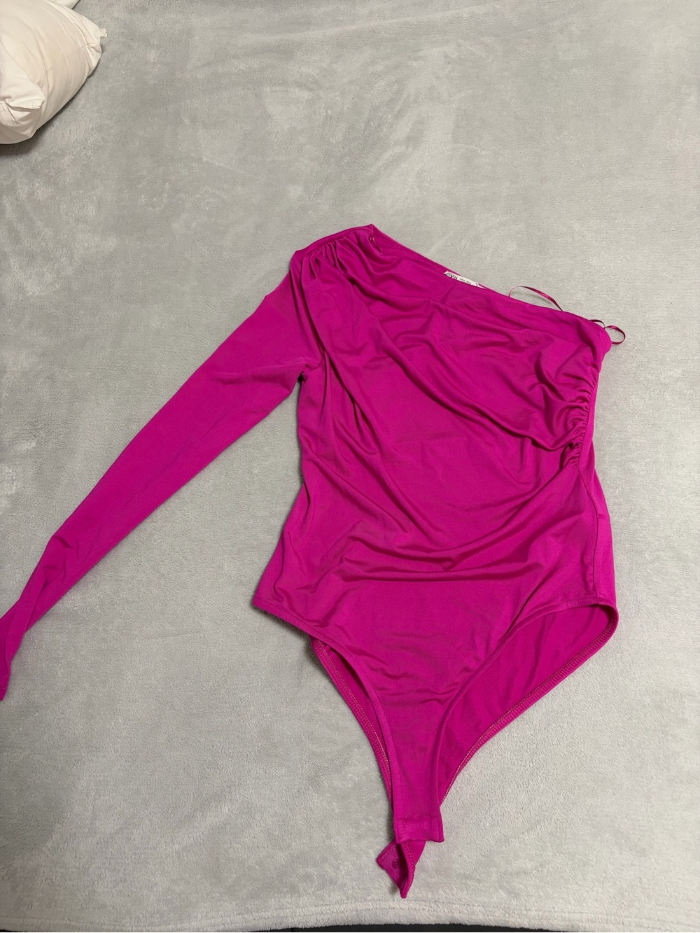 Zara One-Shoulder Long-Sleeve Bodysuit - Fuchsia